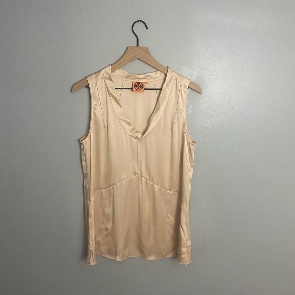 Tory Burch Sleeveless Silk Blouse 8  Champagne
